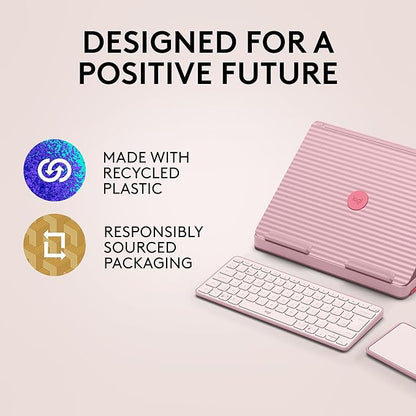 Logitech Casa Pop Up Desk Kit - Adjustable Laptop Stand for Desk, Wireless Keyboard & Touchpad, Bluetooth, USB C Charging, Bohemian Blush, Pink