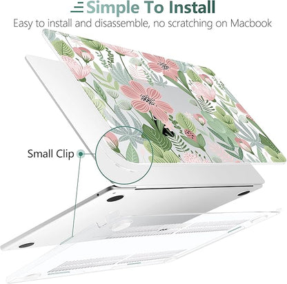 TWOLSKOO Compatible with M4 MacBook Air 15 inch Case 2025-2023 Released Model M4 A3241 M3 A3114 M2 A2941, Plastic Hard Shell & Screen Protector & Keyboard Cover & Trackpad Film, Leaves Flowers X732