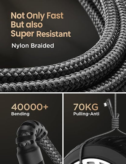 AINOPE [2 Pack 1.6FT Type C Cable, 3.1A Type C Charger Fast Charging, Right Angle Nylon Braided USB to USB C Cable Compatible with Galaxy S22 S21 S10, Note 10 9 A51 LG G8 G7 Charging Cord