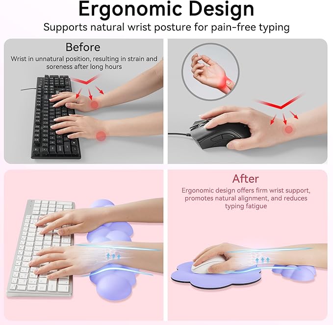 Sushret Cloud Wrist Rest for Computer Keyboard and Mouse Pad Set, Purple