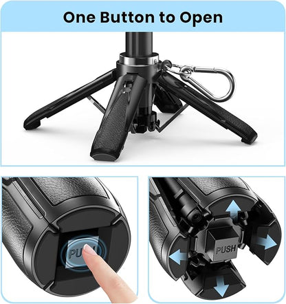 Portable Selfie Stick Tripod with Remote, 3-in-1 Pocket Size Phone Tripod Grip with 2 Cold Shoes, Mini Selfie Stick for iPhone Android, Phone Holder for Vlog, Livestreaming, Photography