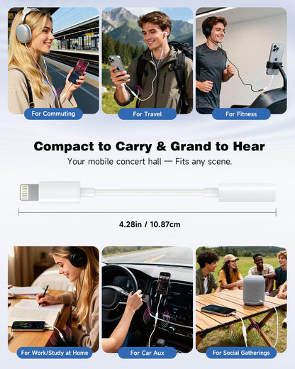 3-Pack Lightning to 3.5mm Adapter, MFi Certified Hi-Fi DAC Audio Dongle