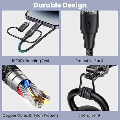 100W USB C Multi Charging Cable, USAMS 6.6FT 5-in-1 5A Fast Sync Charger Adapter Nylon Braided Type-C Cable for Laptop/Tablet/Phone and More