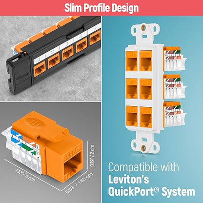 Everest easyJACK - 45° Angled Speed Termination Keystone Tool Set - with 20-Pack of RJ45 Cat6 Keystone Jacks in Orange (Slim Profile Design) - Time Saver Network Punch Down Tool Cat6