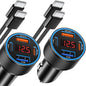 65W iPhone Car Charger Fast Charging, 2Pack 4 Port USB C Fast Car Charger+6ft Type C to C Cable, Dual USB-C & USB-A Cigarette Lighter Adapter with Voltmeter for iPhone 16 15 Pro Max,iPad,Samsung,Pixel