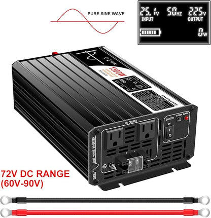 Xijia 1500W (Peak Power 3000W) Pure Sine Wave Inverter DC 72V to AC 120V 60HZ Solar Converter for Home Use car (DC72V (Range 60V-90V) 1500W)