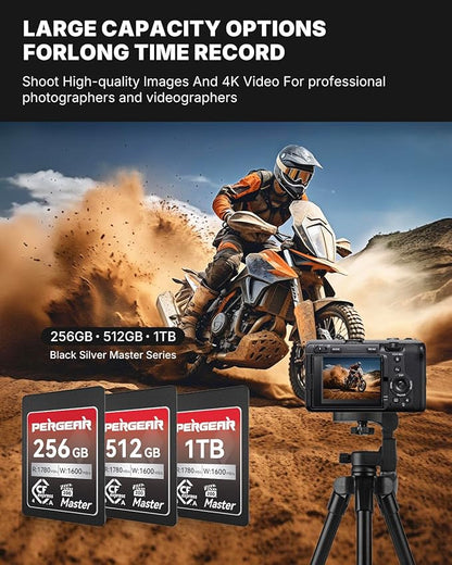 Pergear 512GB CFexpress 4.0 Type A Memory Card VPG200, Up to 1780MB/s Read Speed & 1600MB/s Write Speed for 4K 120P, 8K 30P Video Recording(Master Series), Compatible for Sony Alpha & FX Cameras