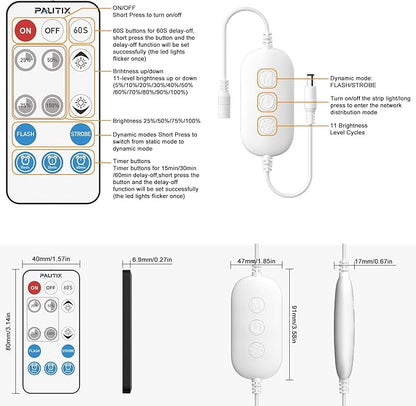 PAUTIX 2-Way RF WiFi Smart Remote Dimmer for Single Color LED Strip Lights,Work with Alexa and Google,14-Key Wireless Remote,DC 12-24V Controller for 3528/2835/5050/COB LED Strip Light(One to Two Way)