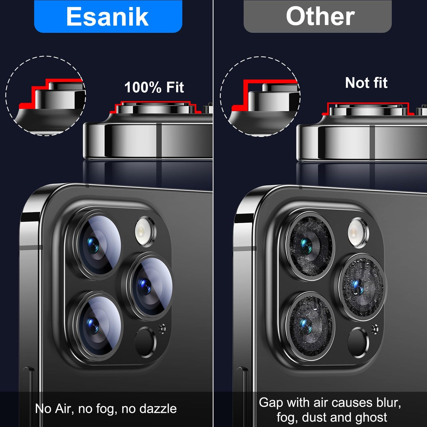 Esanik Upgrade 2 Pack for iPhone 14 Pro/iPhone 14 Pro Max Camera Lens Protector, Aluminum Alloy Metal matte Case Tempered Glass Camera Screen Cover, Scratch Resistant Case Friendly (Black)