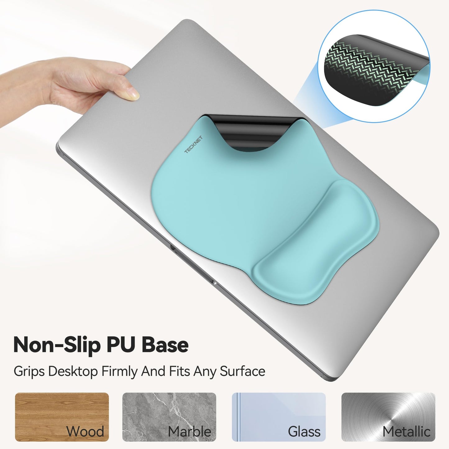 TECKNET Gel Ergonomic Mouse Pad with Wrist Rest, Non-Slip PU Base, LT.Blue