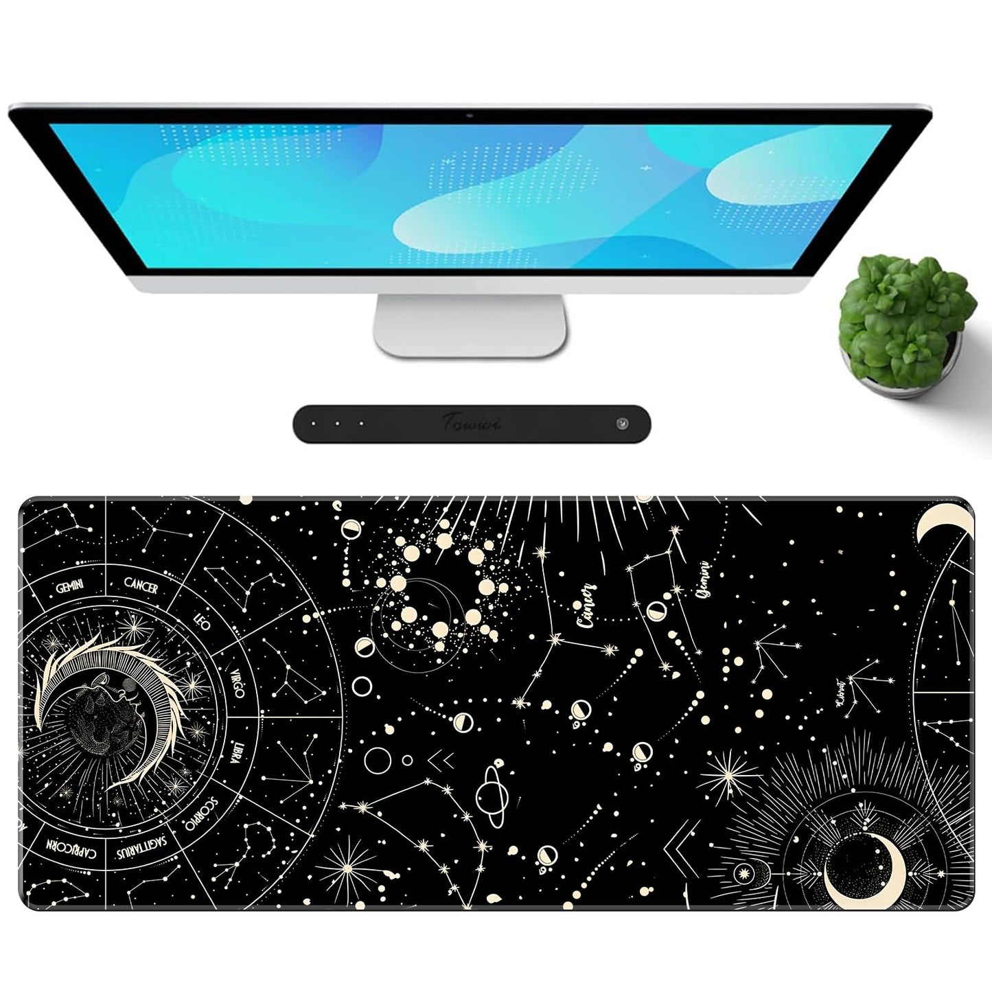 Galdas Gaming Mouse Pad XXL XL Large Long Extended Big Mousepad Non-Slip Rubber Keyboard Desk Pad with Stitched Edges for Laptop Home Office (31.5x11.8x0.08 Inch) … (Black Moon)