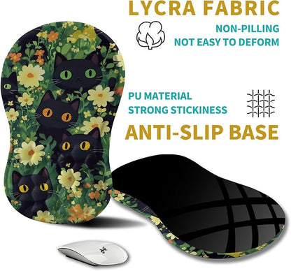 Hokafenle Ergonomic Mouse Pad Wrist Support, Wrist Rest Mousepad for Carpal Tunnel Pain Relief with Integrated Memory Foam Slope Massage Bulge (11.8x7.9 inch,Cute Cat