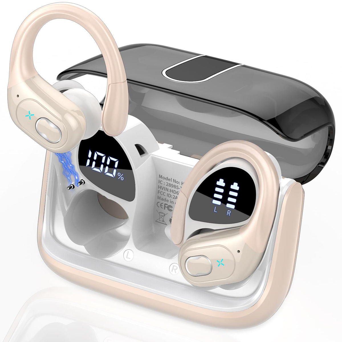 Wireless Earbuds 75H Bluetooth 5.4 Sport Headphones with Earhooks, Black