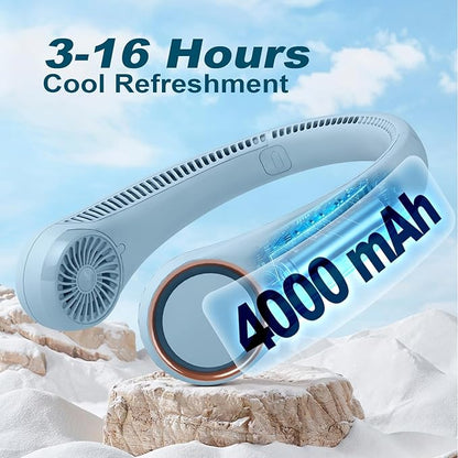 CIVPOWER Neck Fan: Portable Personal Neck Cooling Rechargeable Bladeless Fan - Hands Free 3 Speed 4000 mAh Battery USB Operated Wearable Headphone Design - for Men Women Outdoor Indoor (Light Blue)
