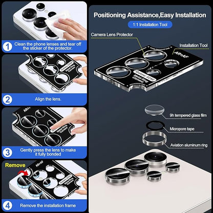 for Samsung Galaxy S25 Ultra Camera Lens Protector, Individual Metal Ring Tempered Glass Lens Cover, [Strong Adsorption] Scratch Resistant Ultra-Thin HD Clear Lens Cover, 1 Set-Gray Ring