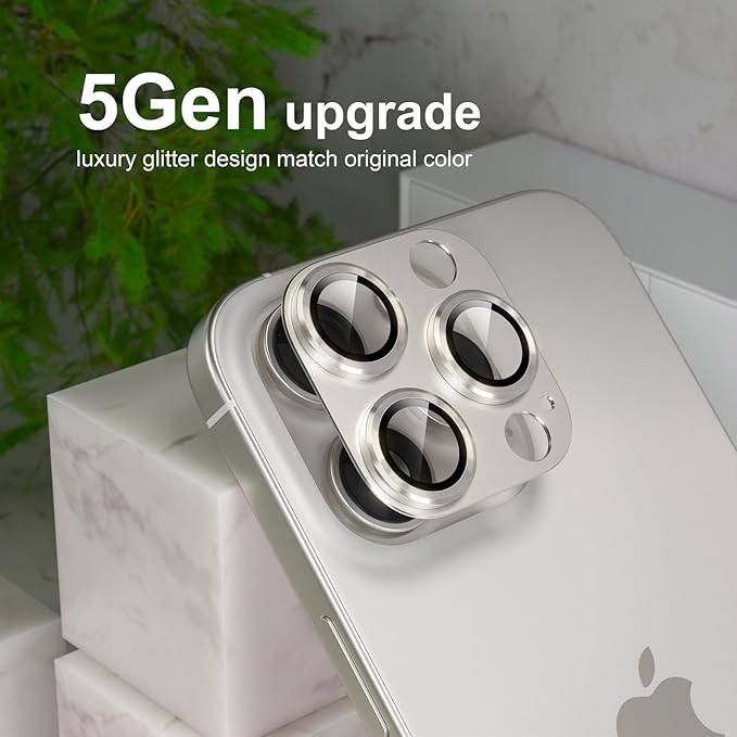 Choiche Compatible for iPhone 16 Pro/iPhone 16 Pro Max Camera Lens Protector, Bling Camera Cover with 9H Tempered Glass Lens Screen Protector Metal Ring Accessories (Titanium Natural)