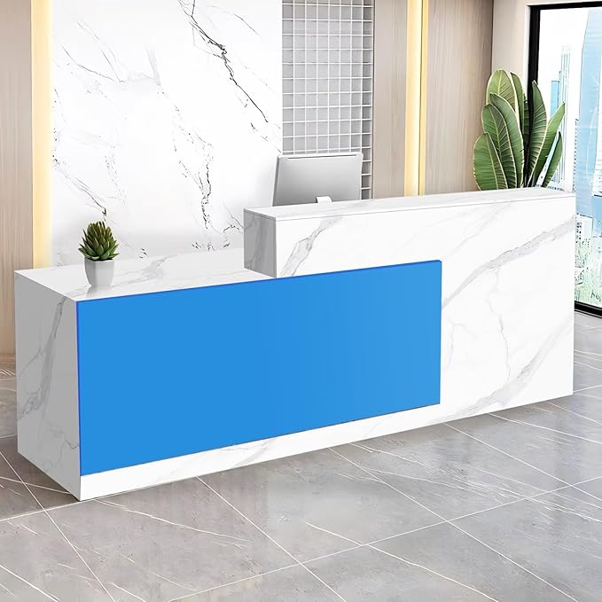 Reception Desk with Counter Modern Checkout Counter with Lockable Drawer Keyboard Tray Receptionist Desk for Office Salon Reception Table V Left 55inch/140cm