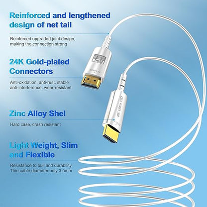 8K Fiber Optic HDMI Cable 6 FT, 8K@60Hz 4K@240Hz, Thin Extra Long HDMI Cable 48Gbps Ultra High Speed, Dynamic HDR, eARC, HDCP 2.2&2.3, 3D, Compatible for PS4/5/Xbox/TV/Laptop/Monitor