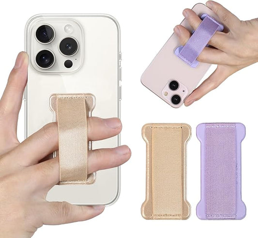 WUOJI Phone Grip Holder for Hand, Universal Finger Strap Phone Holder, Finger Selfie Grip Compatible with Most Smartphones (Gold Purple) - 2Pack