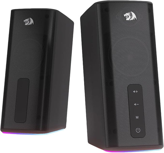 Redragon GS814 Stereo Desktop Speaker, 20W Output, 4 Real Units, Wireless 5.0/3.5mm AUX, Enhanced Bass, Touch-Control, Dynamic RGB Lighting