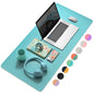 YSAGI Dual-Sided Desk Pad Protector, Desk Mat with Non-Slip - Waterproof PU Leather Office Desk Blotter for Mouse, Keyboard, Writing,35.4" x 17", Calamine Blue+Cobalt Green