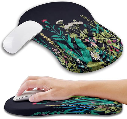 Kuosgm Ergonomic Mouse Pad Wrist Support with Memory Foam Massage Bulge, Carpal Tunnel Pain Relief Mousepad Wrist Rest for Mouse(12x8 inch, Midnight Floral)