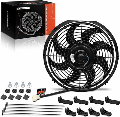 A-Premium 12'' 12 inch Slim Fan Pull Universal Electric Radiator Cooling Fan Assembly, 12V 80W with Mount Kit
