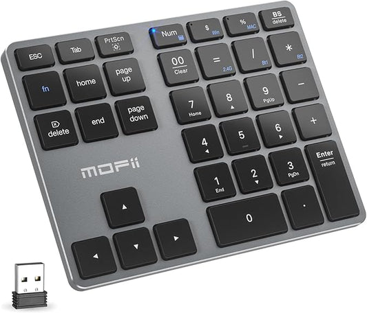 MOFII Number Pad for Laptop - Bluetooth Gray Wireless Numeric Keypad 35 Keys USB-C Rechargeable Numpad, Accounting Portable Financial Data 10 Key for Laptop/PC/Desktop/Notebook/Surface Pro