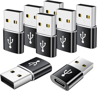USB to USB C Adapter 8 Pack,USB to Type C Adapter,USBA Charger Type-C Fast Charging Cable Converter,USBC Adapters for iPhone 15 14 13,iWatch,iPad,Phones,Black