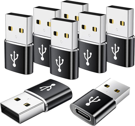 USB to USB C Adapter 8 Pack,USB to Type C Adapter,USBA Charger Type-C Fast Charging Cable Converter,USBC Adapters for iPhone 15 14 13,iWatch,iPad,Phones,Black