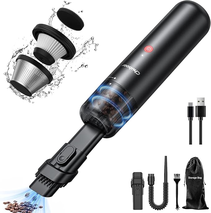 Chuboor Mini Vacuum, Powerful Cordless Rechargeable Hand Held Vacuum for Dust, Sand, Crumbs - Ultra-Light Portable for Home, Car - Black
