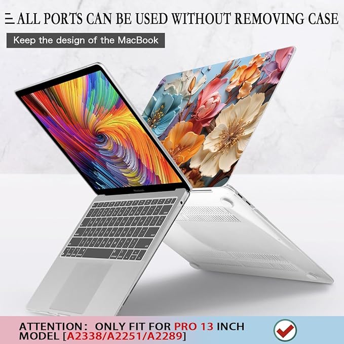 CISSOOK Compatible with MacBook Pro 13 Inch Case 2025 2024 2023 2021 2020 Release M2 M1 A2338 A2289 A2251, Hard Shell Case & Keyboard Cover for MacBook Pro 13 with Touch Bar, Silk Flowers