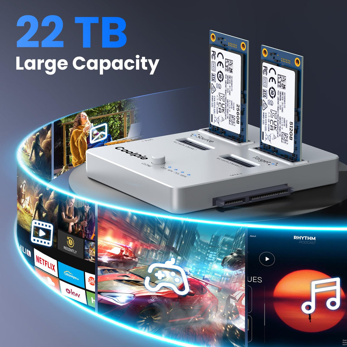 Coolpie 4-in-1 SSD Cloner, Supports M.2 NVMe/SATA 4 Mode (Silver)
