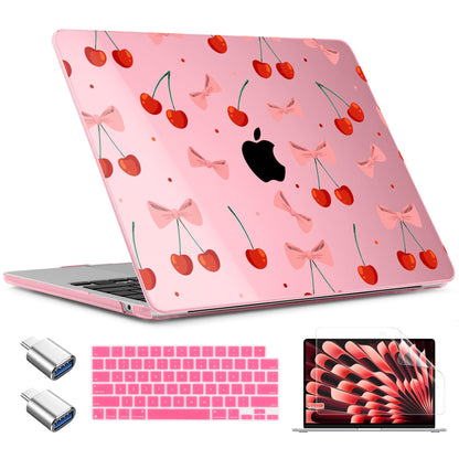 TWOLSKOO for MacBook Air 13 inch Case M5 2026 M4 2025 M3 M2 2024-2022 A3449 A3240 A3113 A2681, Plastic Hard Shell & Keyboard Cover & Type C for MacBook Air 13.6 inch Case, Cute Cherry