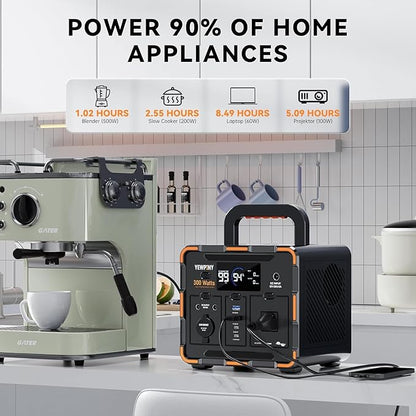 300W Solar Generator, 259Wh Portable Power Station EM300, 70,000mAh LiFePO4 Battery with 65W USB-C PD&Pure Sine Wave AC, Solar Charging for Camping,Home Backup,Emergency Power(SOS Light & LCD Display)