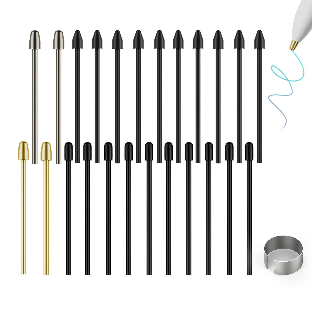 AHBTEYM 12Pcs Metal Pen Tips for Remarkable 2 Pen, Gold/Silver/Black