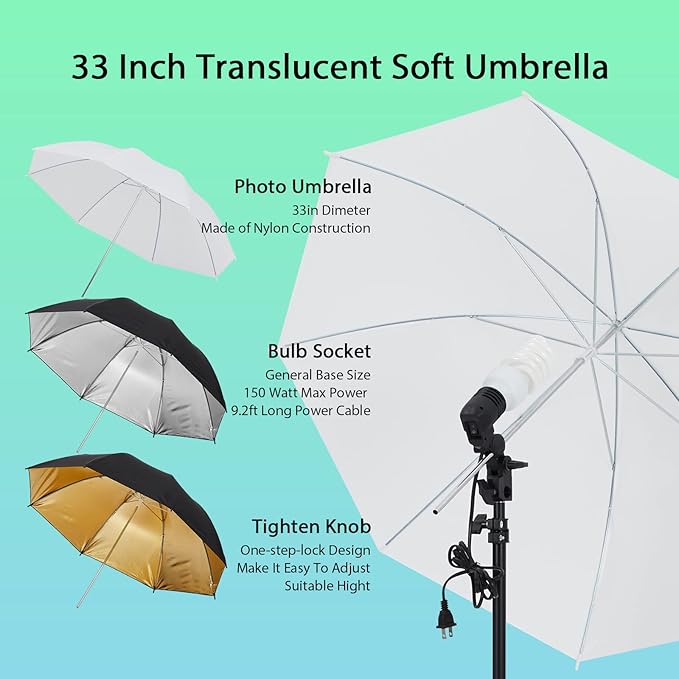 PioneerWorks Photography Lighting kit with Backdrops, 8.5ftx10ft Backdrop Stand, 5 tripod stands and Bulb, Umbrella Softbox Continuous Lighting, Photo Studio Equipment for Portrait Product Photo Shoot