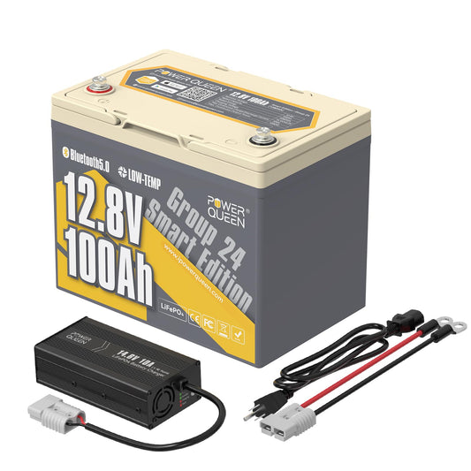 Power Queen 12V 100Ah LiFePO4 Battery with 12V 20A Lithium Battery Charger