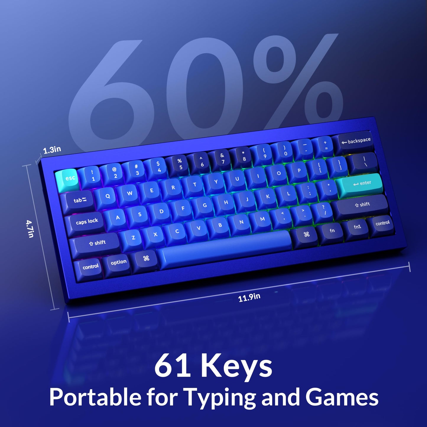 Keychron Q4 Wired Custom Mechanical Keyboard, 60% Layout QMK/VIA Programmable Macro with Hot-swappable Gateron G Pro Brown Switch Double Gasket Compatible with Mac Windows Linux(Navy Blue)
