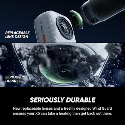 Insta360 X5 Satin White - Waterproof 8K 360° Action Camera, Leading Low Light, Invisible Selfie Stick Effect, Rugged and Replaceable Lens, 3-Hour Battery, Built-in Wind Guard, Stabilization
