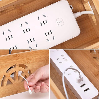 Extra Large Cable Management Box with Lid, Bamboo Cable Box for Cords, Power Strips or Surge Protectors, Hide Loose Wires Behind TVs, Home, Computers, Office Desks by HTB