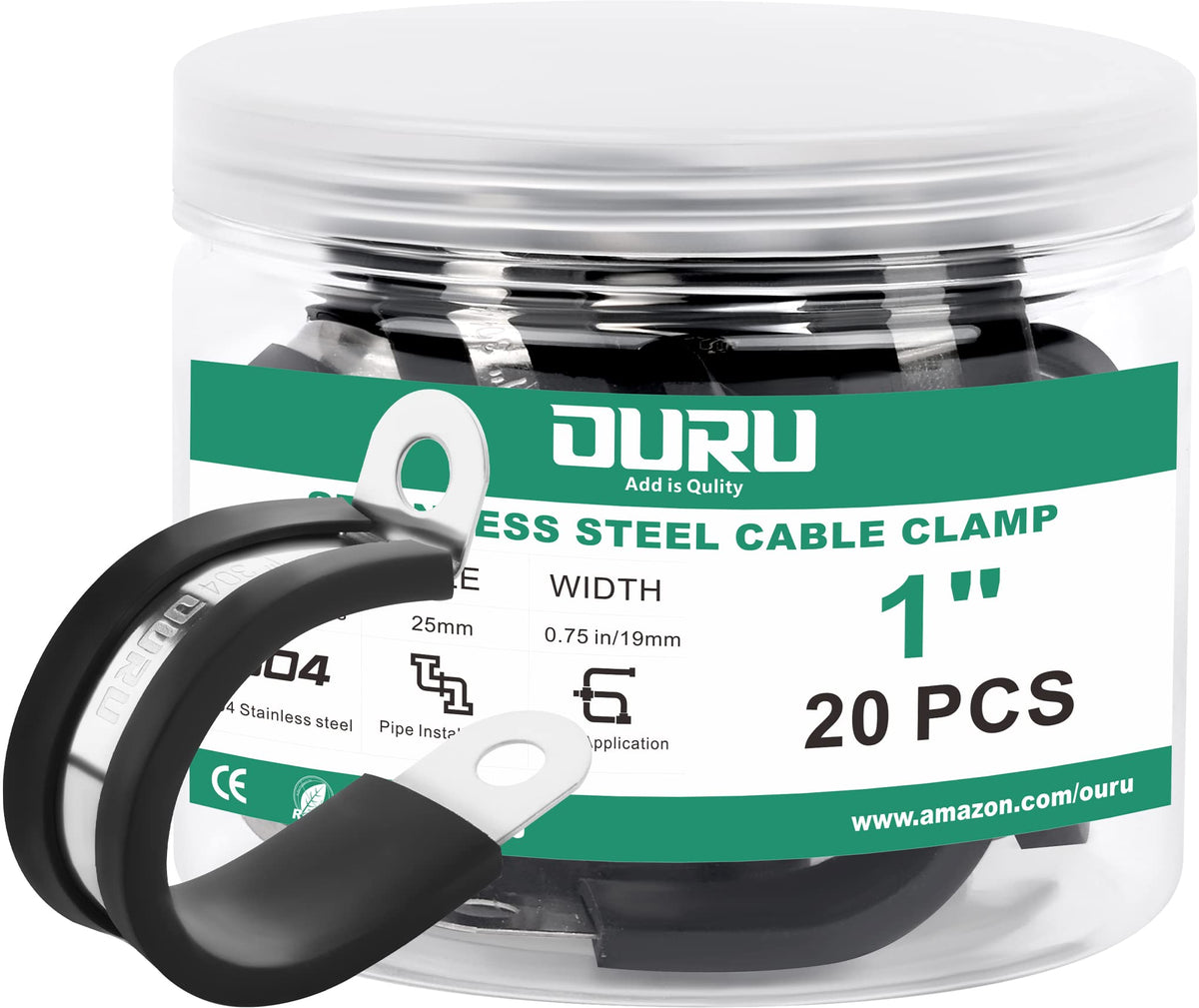 OURU 5/16 Inch Cable Clamps, Rubber Coated Insulated Clamps, 30pcs, 8mm