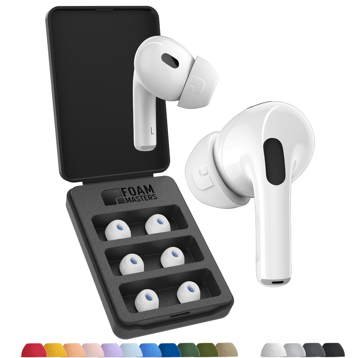 Foam Masters Ultra-Premium Memory Foam Ear Tips for AirPods Pro 1st & 2nd Gen | 3 Pairs | New Ver. | Secure Fit | Super Comfort | Better Noise Cancel | Replacement Buds (Small, Blue)