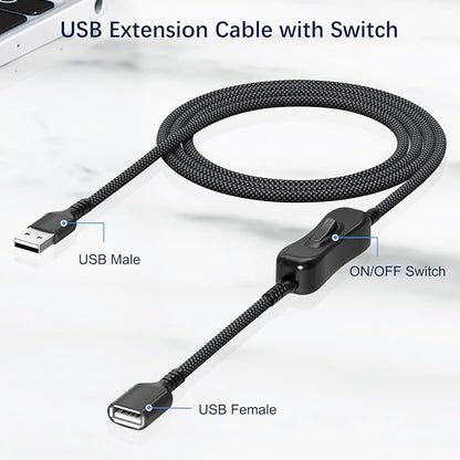 Itramax USB On Off Switch Cable,USB Extension Cable Support Data and Power 6.6 FT,Inline USB Power Switch,USB Male to Female with Toggle Switch for LED Lamp,LED Light Strips,USB Fan,Driving Recorder