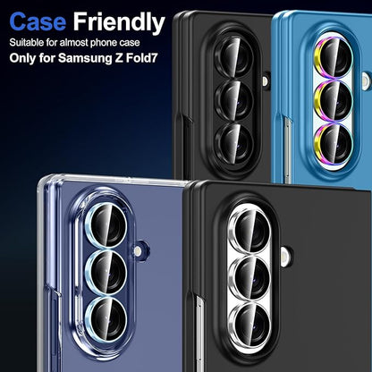 for Samsung Galaxy Z Fold 7 Camera Lens Protector, Individual Metal Ring Tempered Glass Lens Cover, [Strong Adsorption] Scratch Resistant Ultra-Thin HD Clear Lens Cover, 1 Set-Slivery Ring