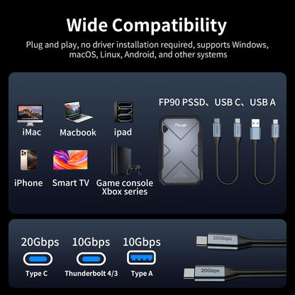 500GB Portable SSD, Up to 2050MB/s, USB 3.2 Gen2 USB-C, IP68 Water & Dust Resistant, Shockproof, External Solid State Drive for Smart TV, Cameras, iPhone 16/15, Windows, Mac and Other Devices (FP90)