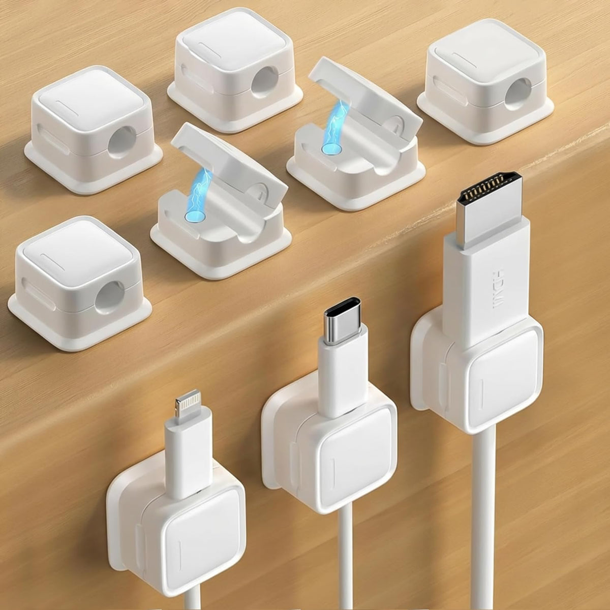 8 Pack Cord Organizer, Magnetic Cable Clips, Under Desk Management, Blue