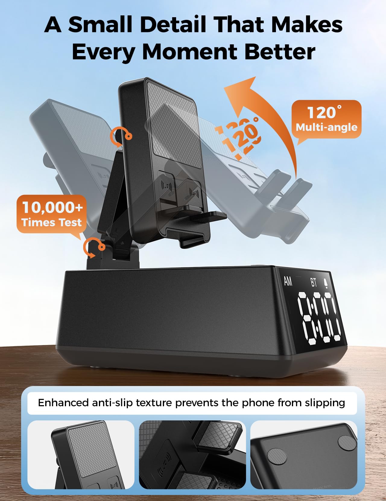 Bluetooth Speaker Birthday Gift for Men:Induction Cell Phone Stand Black