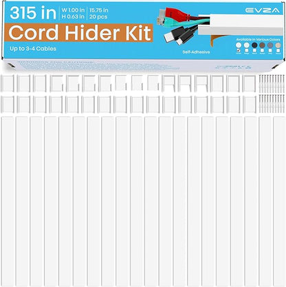 Cord Hider, Wire Cover, Cord Covers Wall Mounted TV, Cable Hider, 315 in Paintable White Raceway Kit, Electrical Cords Concealer, Cable Management, Hide Cords Wall, Wire Molding, Adhesive Channel