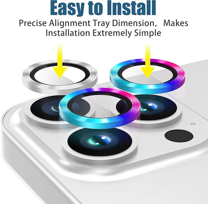 AGVEE 3+3 Camera Lens Protector for iPhone 15 Pro 6.1" / 15 Pro Max 6.7", Brushed Metal Ring 9H Tempered HD Glass Camera Protector Cover Film, Silver